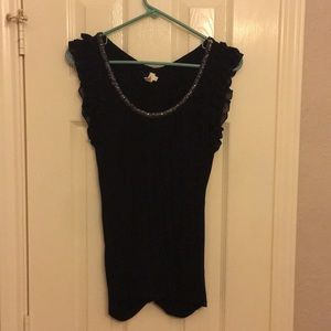 Black fitted blouse w/beaded neckline accent